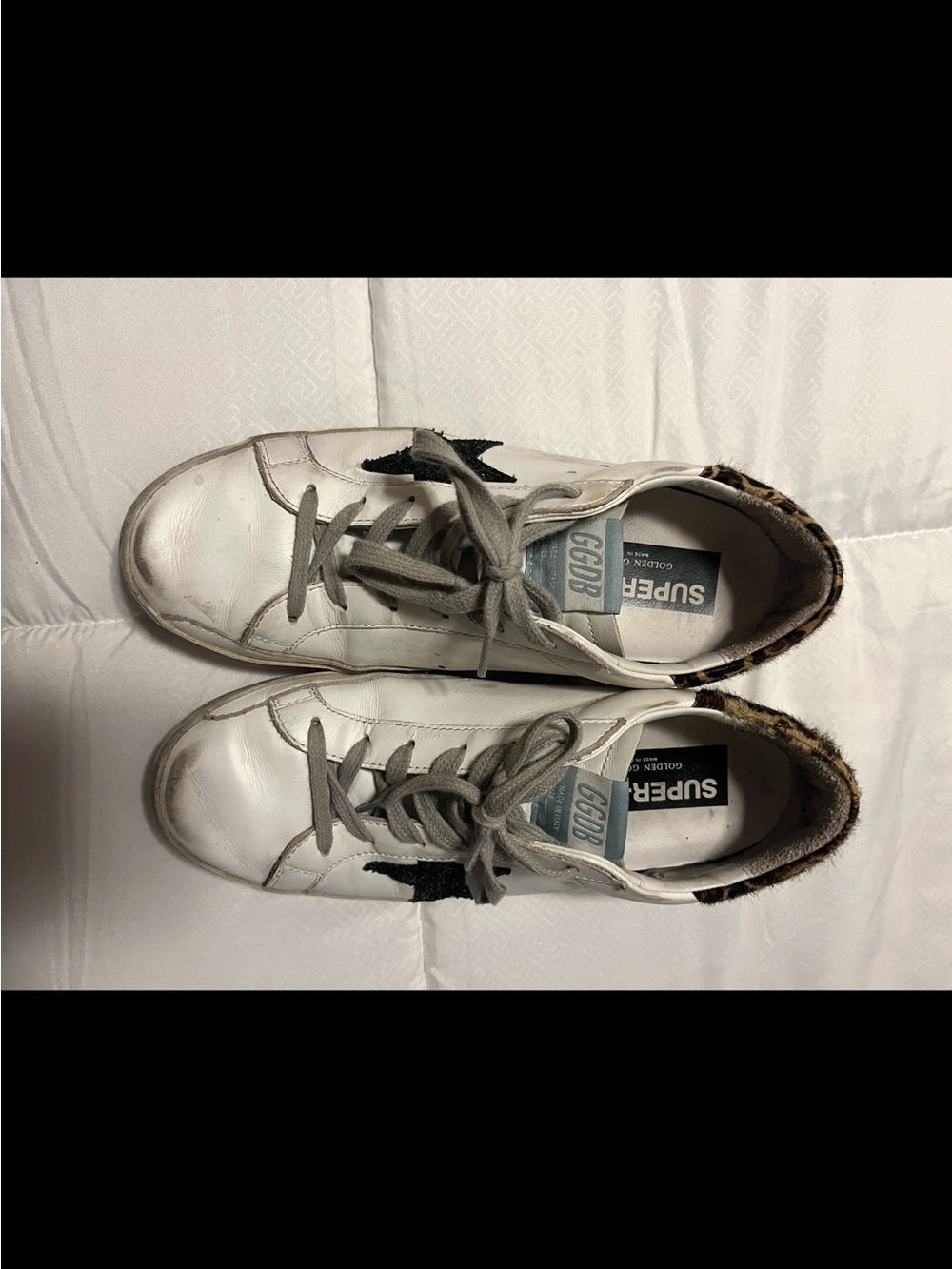 Golden Goose White Leather Sneakers with Black Star and Leopard Heel Tab - Picture 2 of 5